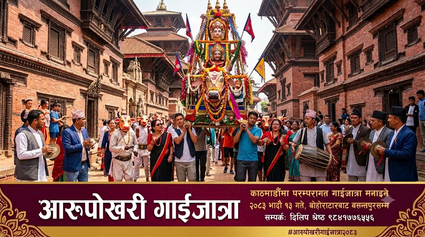 काठमाडौँमा आरुपोखरीवासीद्वारा परम्परागत गाईजात्रा मनाइने;